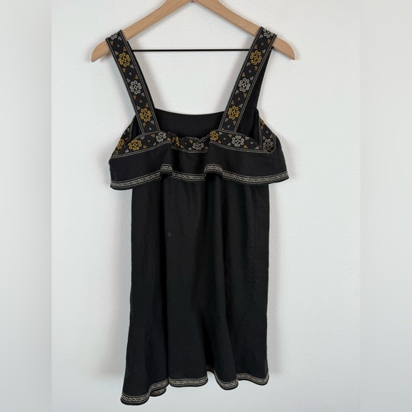 Madewell Linen Blend Embroidered Tier Black Boho Mini Dress Small - Picture 7 of 11